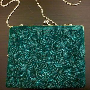 Moyna Teal Beaded/Silk Clutch